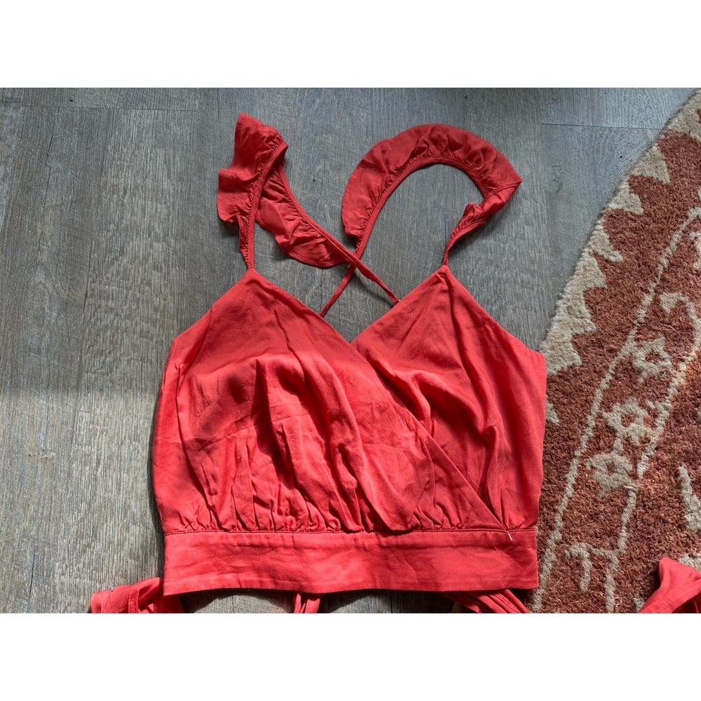 NWT Express Dusty‎ Red Cropped Faux Wrap Tank Top Tie Back XS Extra Small